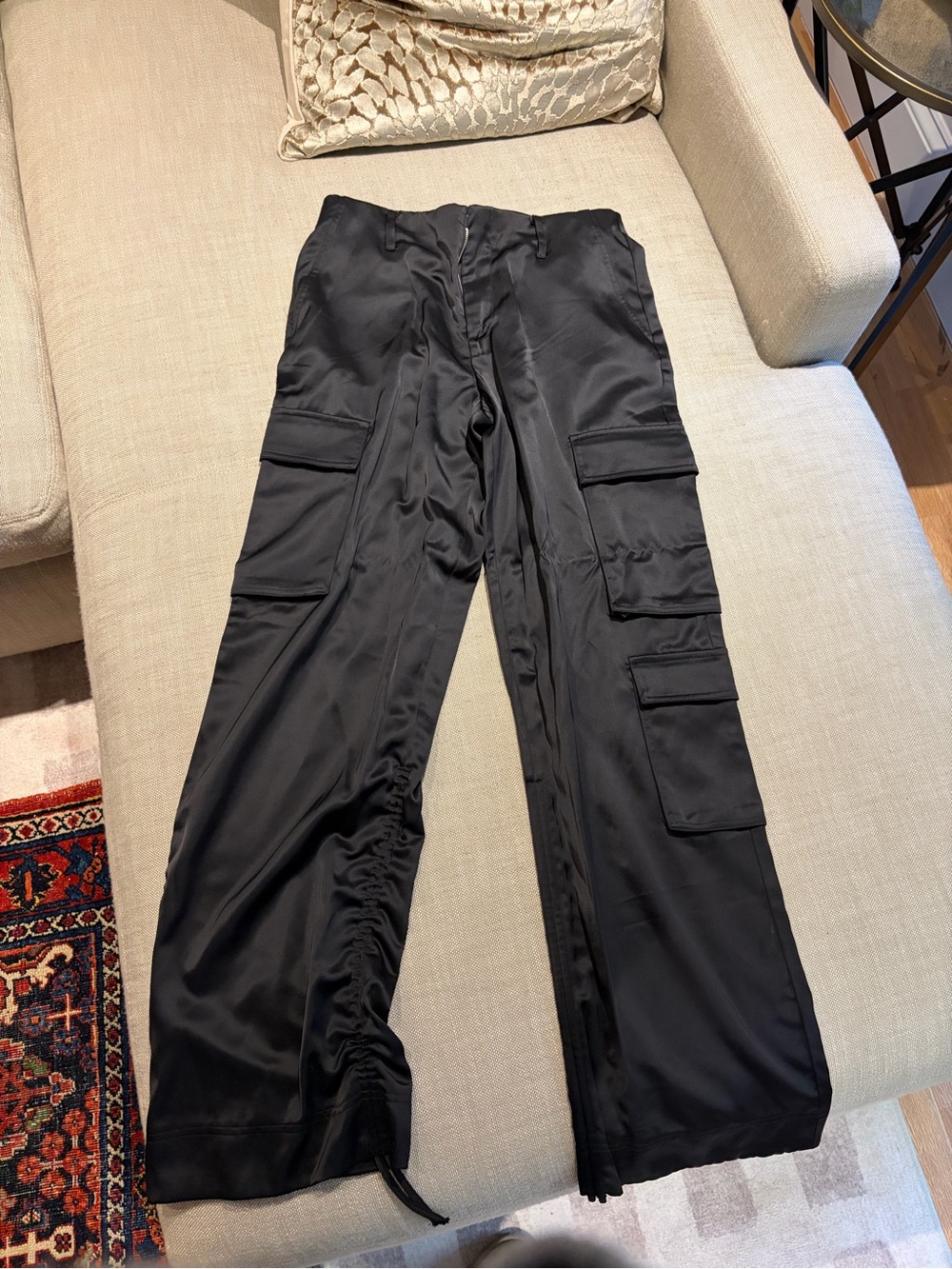 Zara Black Satin Cargo Jogger Pants